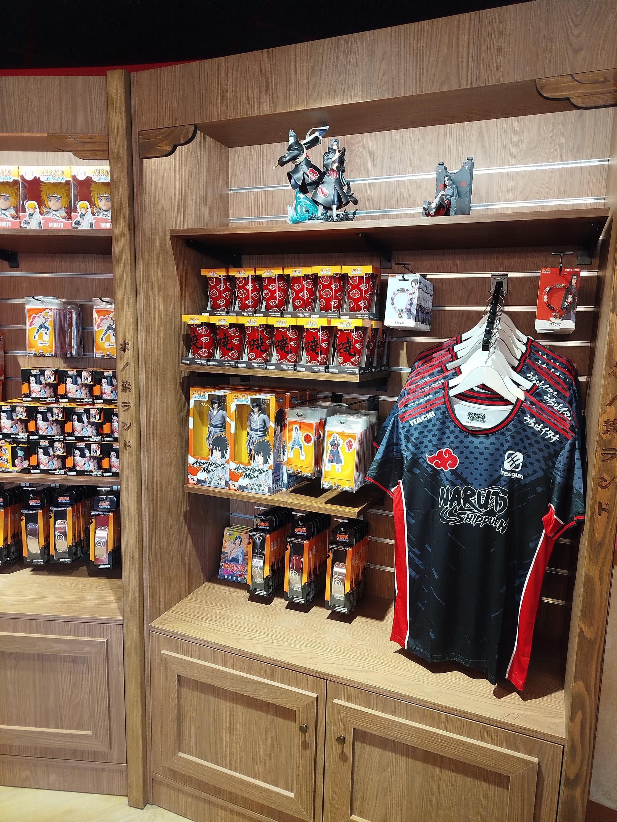 Official merchandise on display at The Hokage's Office, the store at Naruto Park France